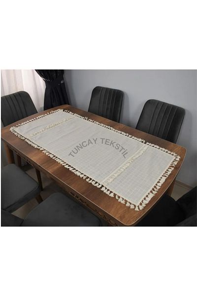 TUNCAY TEKSTİL Κρόσια Runner με φούντα Pompom - Κάλυμμα Ranır Buldan Handwork Linen Monika Κάλυμμα τραπεζιού 50x100