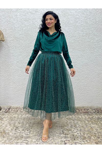 KÜÇÜĞÜM BUTİK Fusta cu sclipici din tul verde