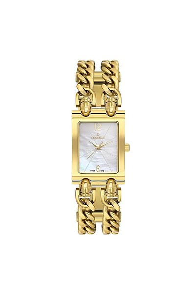 Essence Rectangular Dial - Pearlescent 5 Atm Water Resistant Gold Color Steel Band and Case