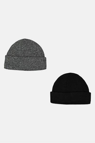 Asos Design Women 2 Pcs Mini Fisherman Ribbed Beanie, Black