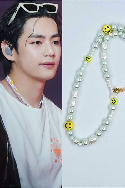 KRIMO Kpop Bts V Pearl & Smiley Beaded Necklace