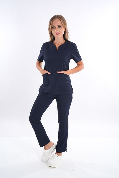 Nur Medikal Giyim Model de afaceri Soft Lycra Bleumarin Doctor Asistentă Spital Scrubs Uniforme Set