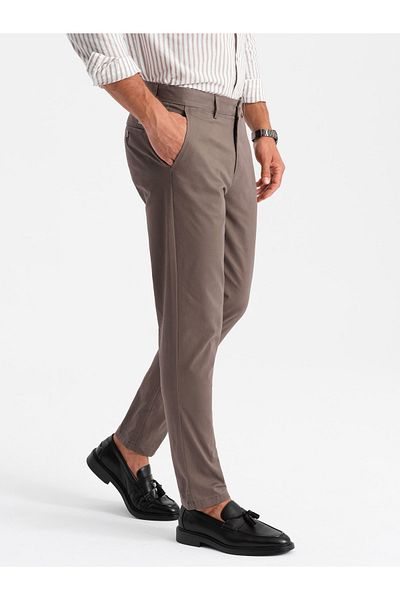 OMBRE Ανδρική στολή παντελόνι chino REGULAR FIT - καφέ V1 OM-PACP-0183 XL