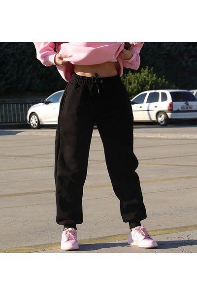 yg ydn giyim Pantaloni de sport negri cu picior elastic cu talie înaltă - Jogger