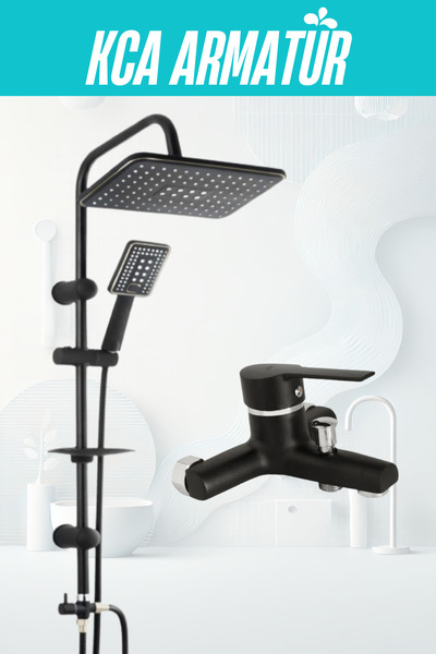 KCA ARMATÜR Kca Siyah Robot Seti Siyah Krom Pirinç Banyo Bataryası 2'li Set