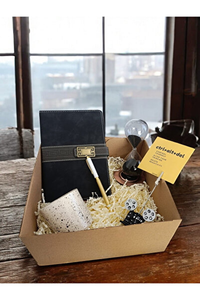 Motivart Şık ve Fonksiyonel Ofis Hediye Kutusu & Kum Saati & Ajanda & Kalem & Not Tutucu & Motivasyon Kartı