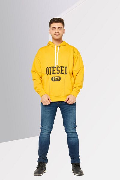 Diesel Men Hooded Brand Logo Long Sleeves Sweatshirt, Yellow