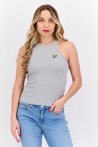 Lyle & Scott Women Round Neck Sleeveless Embroidered Logo Tank Top, Grey