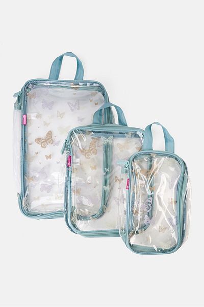 Miamica 3 Piece Graphic Print Packing Cubes, Green