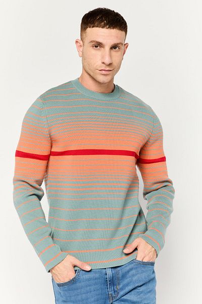 Diesel Men Crew Neck Stripe Long Sleeves Knit Sweater, Grey