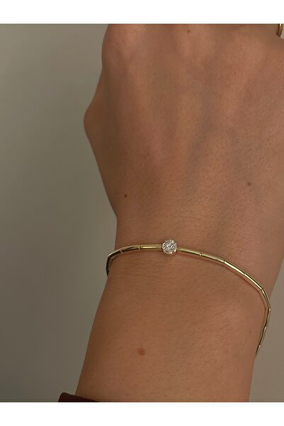 Sade Accessory Ortası Yuvarlak Taşlı Düz Kesim Bileklik