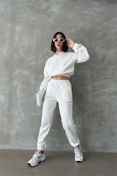 CC STORE Raised 3 Thread Crop Sweat Pants Tracksuit Set White