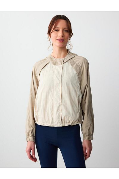 Jimmy Key Beige Long Sleeve Hooded Woven Raincoat