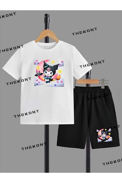 THEKONT Bat Kuromi Printed Shorts T-Shirt Set