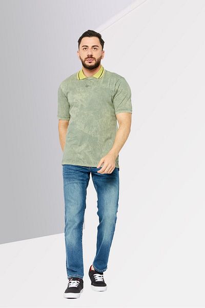 Diesel Men Spread Collar Short Sleeves Wash T-Shirt, Sage Green