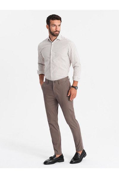 OMBRE Ανδρική στολή παντελόνι chino REGULAR FIT - καφέ V1 OM-PACP-0183 XL