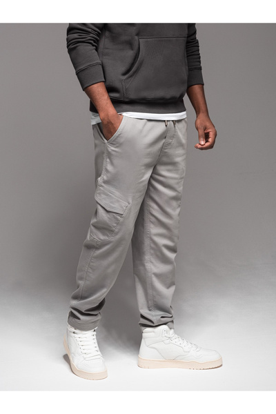 OMBRE Ανδρικά πλεκτά joggers με τσέπες φορτίου - ανοιχτό γκρι V4 OM-PAJO-0199 XXL