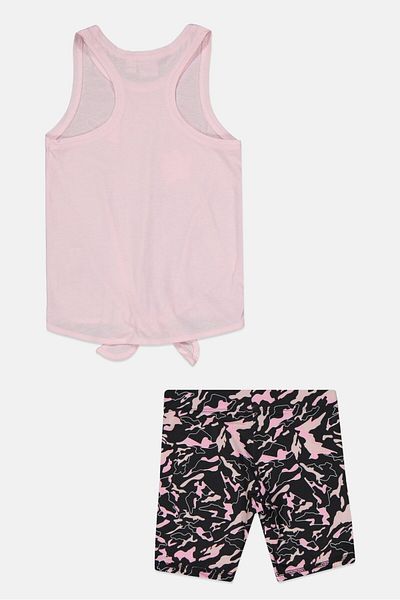 Puma Kids Girl 2 Piece Sleeveless Tank Top And Printed Short, Pink/Black Combo
