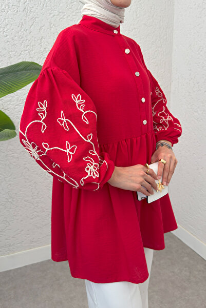 Salih Çelebi Balloon Sleeve Embroidered Tunic 2204 - Nar Flower