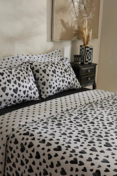 Karaca Home Amour Bliss Black Double 100% Cotton Duvet Cover Set