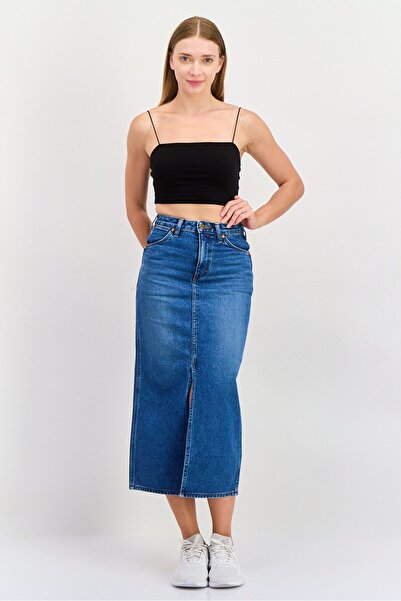 WRANGLER Women Washed Denim Maxi Skirt, Blue