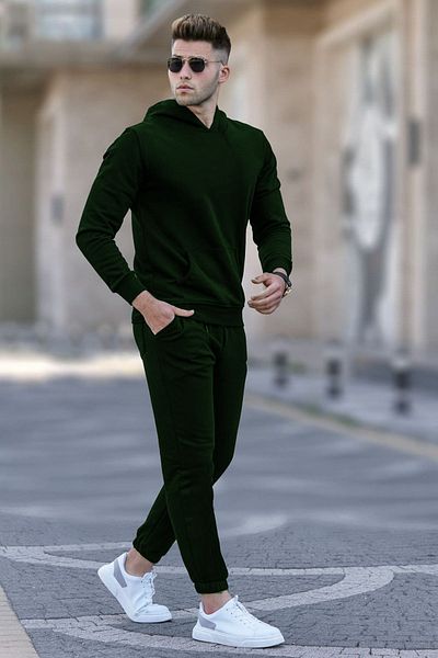 ruNadeS Men's 3 Thread Wide Fit Hooded Kangaroo Pocket Tracksuit Set - Walking