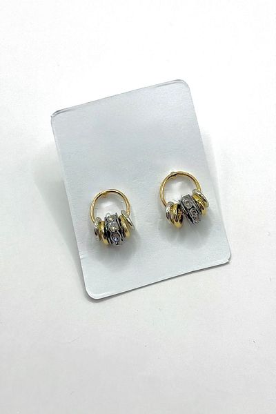 DEMOKAN Women's Earrings Mixed Hoop Silver Gold Zircon Stone Detail Earrings