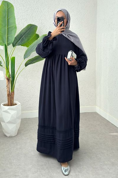 Salih Çelebi Rochie Hijab Detaliată Scallop 2207 - ALBASTRU ÎNCHIS