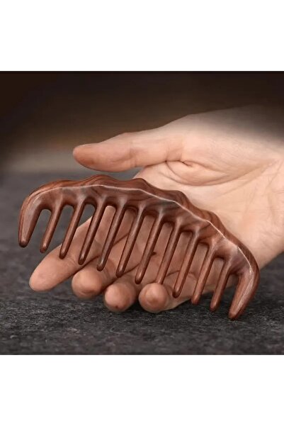 Sorendy Kıvırcık Saçlar için Ahşap Sandal Ağacı Geniş Seyrek Dişli Tarak AT-129 - 12 cm Mini Boy Tarağı