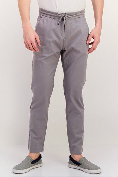 Esprit Men Regular Fit Plain Straight Leg Pants, Grey
