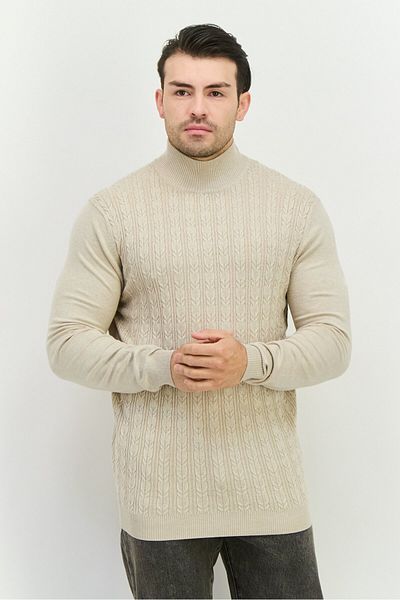 Sorbino Men Mock Neck Knitted Sweater, Beige