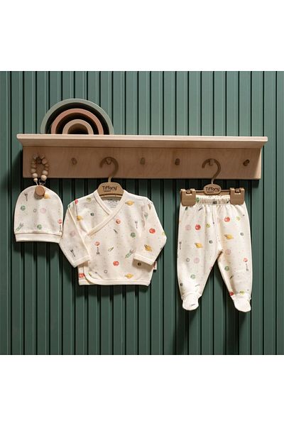 Tiffany Organic Space Baby Bodysuit Set - 3-Piece Ecru Set 44078