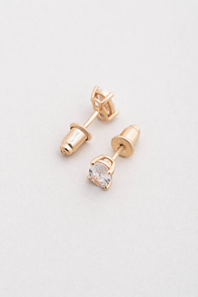 So CHIC... Oval Taşlı 18 Ayar Rose Altın Kaplama 6 Mm Gümüş Tektaş Küpe