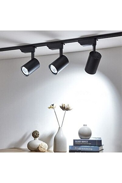 Store 4 Adet Dekoratif LED Ray Spot + 1 Metre Ray Siyah Kasa Beyaz Işık