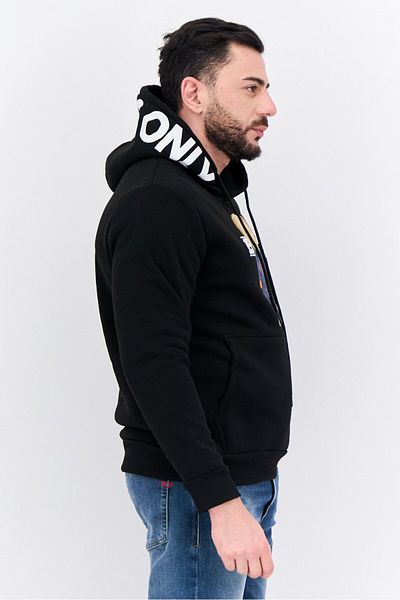 Members Only Men Hooded Graphic Print Long Sleeves Sweatshirt, Black