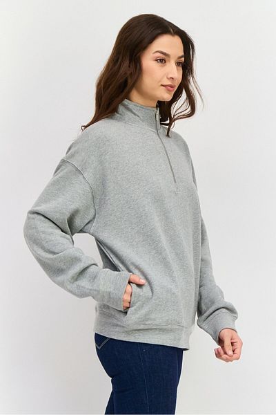 NIA Women Mock Neck Long Sleeves Heather Sweatshirt, Grey