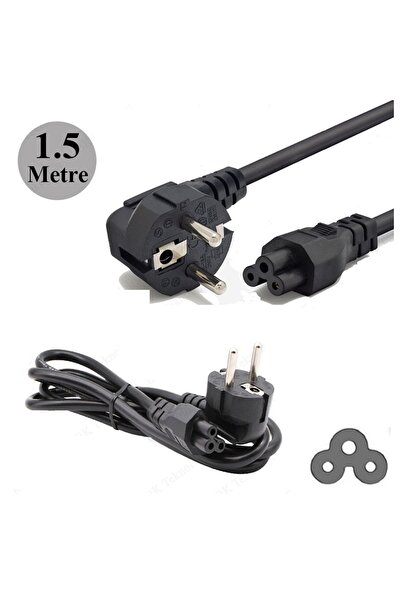 Derwell Notebook Laptop Şarj Adaptörü 3lü Yonca 3 Pinli Dizüstü Bigisayar Power Güç Kablosu C5 1.5 Metre