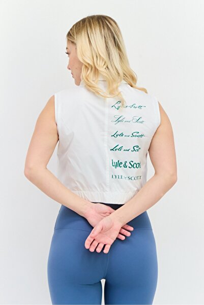 Lyle & Scott Women Pointed Collar Sleeveless Brand Logo Top, White