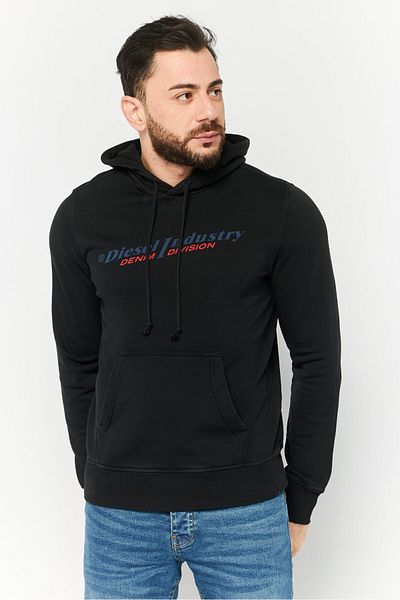 Diesel Men Hooded Long Sleeve Brand Logo Sweatshirt, Black