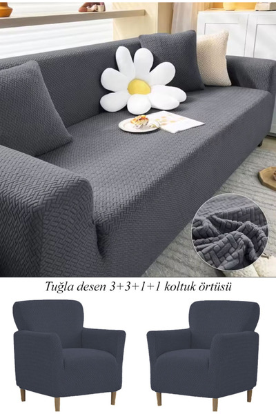 upmall Jakarlı Tuğla Desen 3311 Koltuk Örtüsü Çekyat Kanepe Kılıfı Lastikli K...