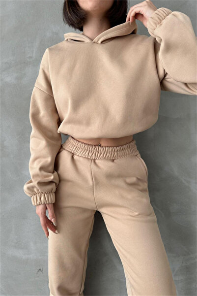 CC STORE Σετ φόρμας με 3 νήματα Crop Sweat Παντελόνι Μπεζ