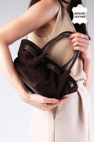 Mio Gusto Genuine Suede Brown Mini Hand and Arm Women's Bag