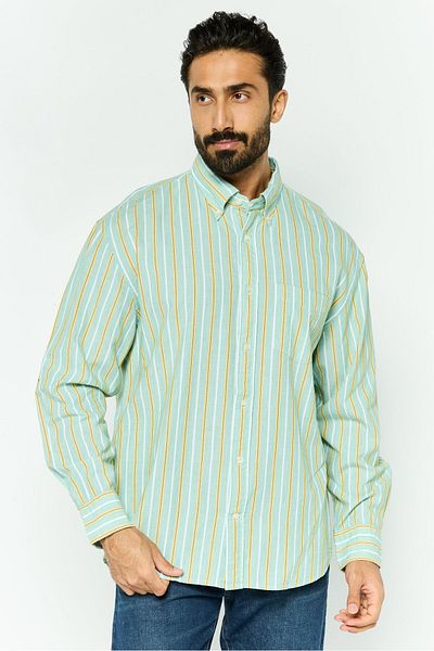 Gant Men Relaxed Fit Stripped Long Sleeve Casual Shirt, Sage Green Combo