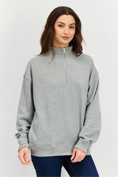 NIA Women Mock Neck Long Sleeves Heather Sweatshirt, Grey