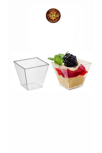 figanlar ambalaj 200 Cc Cubic Prism Mica Plastic Presentation Container - 12 Pieces of Dessert & Appetizer