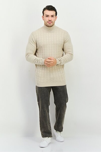 Sorbino Men Mock Neck Knitted Sweater, Beige
