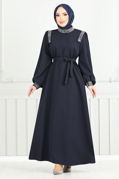 ModaMerve Βραδινό φόρεμα Laci Hijab - Λεπτομέρεια από πέτρα, Μοντέλο 5656END900-M