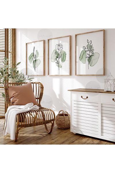woodhomeworks Дървена рамка за абстрактна картина от 3 части за дома, хола, спалнята, балкона, декорацията Qmrc45