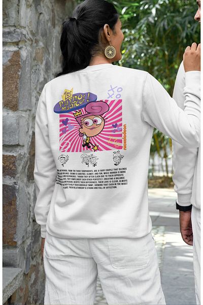 Fuddy Moda Unisex Oversize Vanda Back Printed Crew Neck Hoodless Couple Sweatshirt