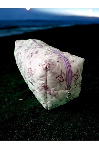 nartella Large Volume Quilted Bag with Lilac Rose Pattern - Care Device Carrying Organizer